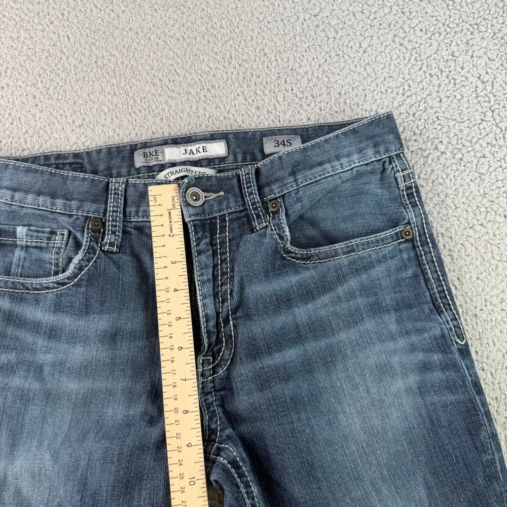 BKE Jake Straight Leg Jeans Mens‎ 34x28 Blue Dark Wash Stretch Denim Nice Fade